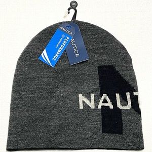 Nautica Mens Reversible Performance Beanie Winter Hat New NWT Gray/Black NT00000